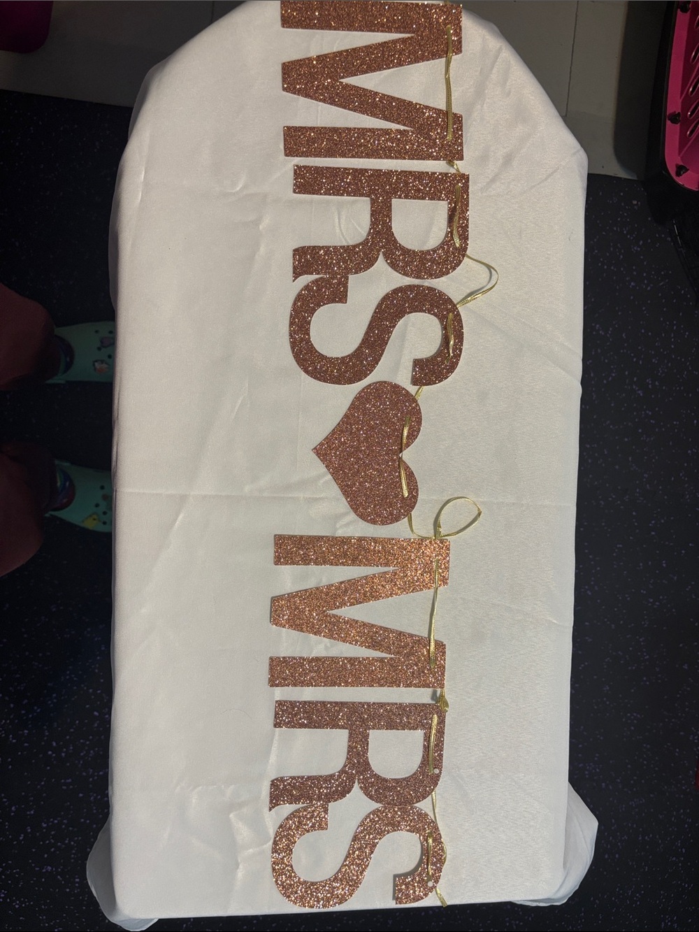 Mrs <3 Mrs Glitter Banner - Rose Gold Wall Decor